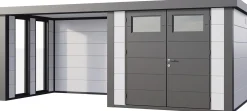 Telluria Gerätehaus Classico Lounge S mit Fenstern 2724 links weiß 552 x 238 cm