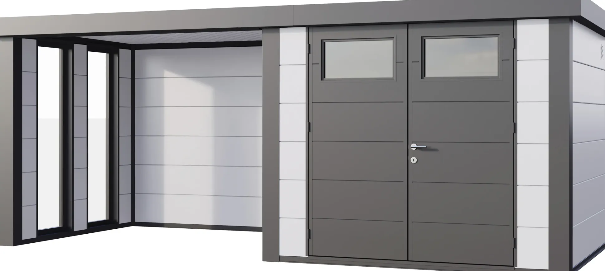 Telluria Gerätehaus Classico Lounge S mit Fenstern 2724 links weiß 552 x 238 cm