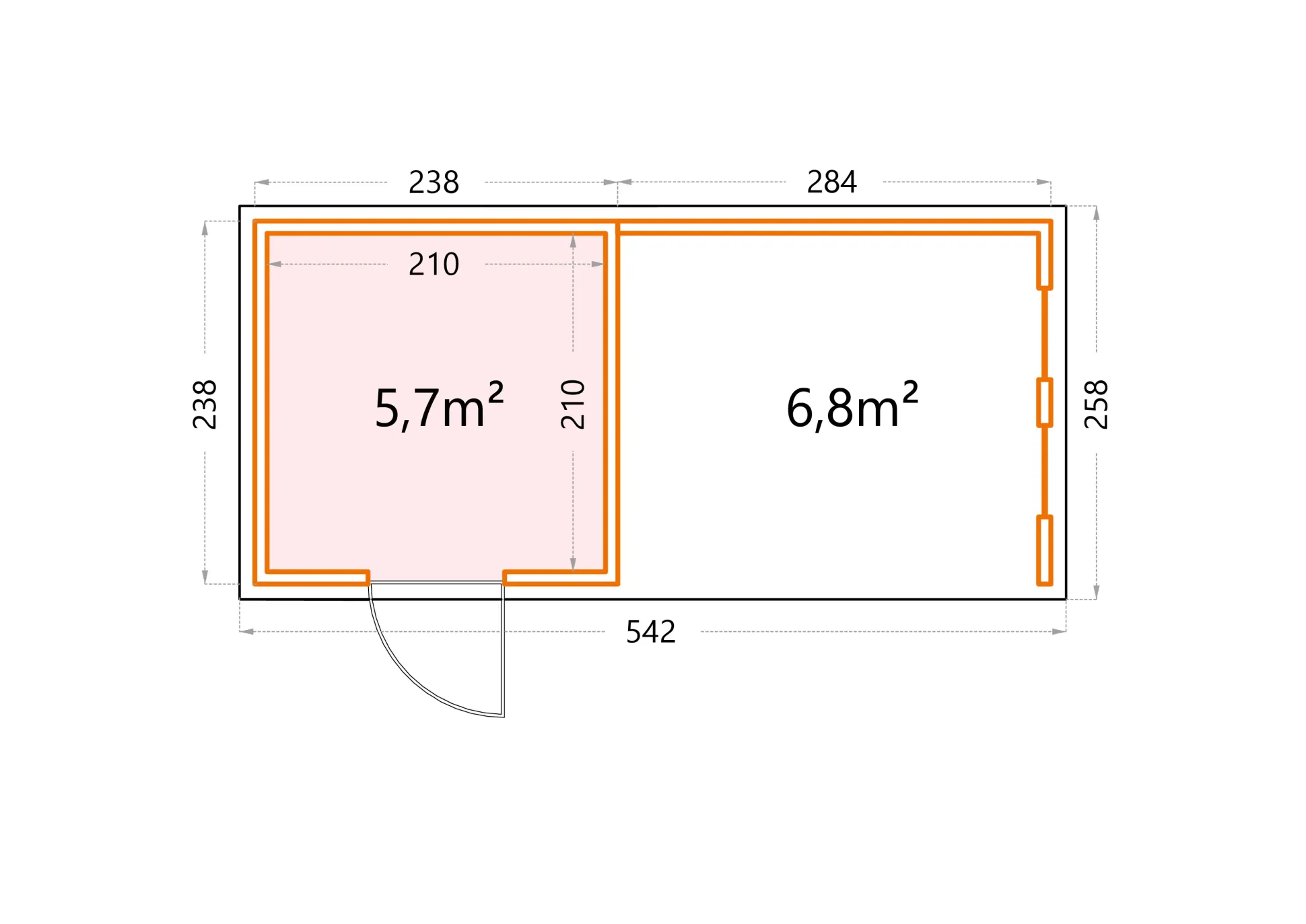 Telluria Gerätehaus Classico Lounge S mit Fenstern 2424 rechts EW weiß 522 x 238 cm