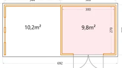 Telluria Gerätehaus Classico Lounge L mit Fenstern 3330 links EW weiß 672 x 298 cm