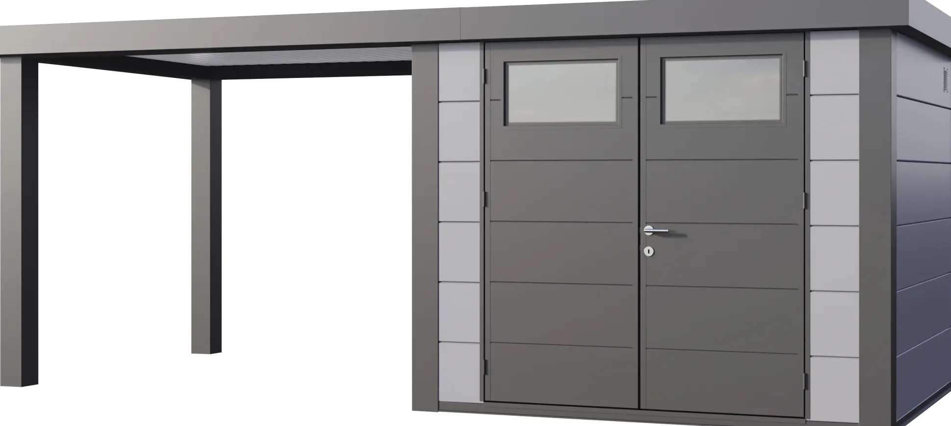 Telluria Gerätehaus Classico Open Lounge L 2724 links lichtgrau 552 x 238 cm