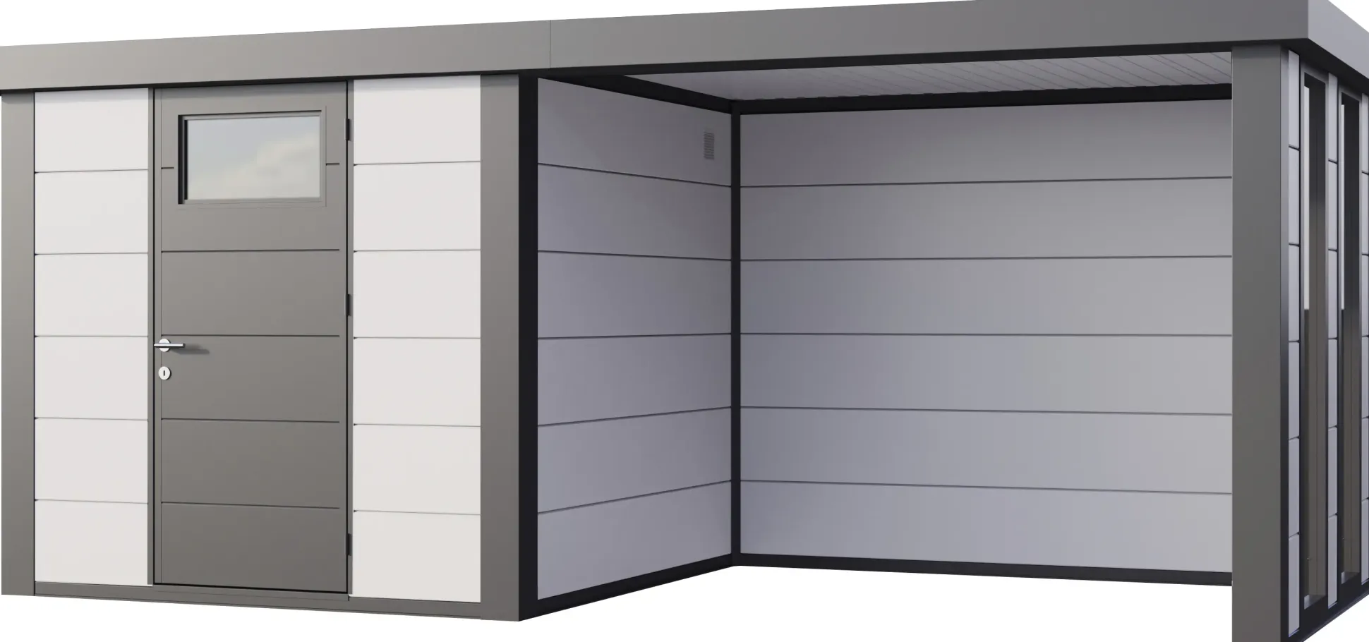 Telluria Gerätehaus Classico Lounge S mit Fenstern 2424 rechts weiß 522 x 238 cm