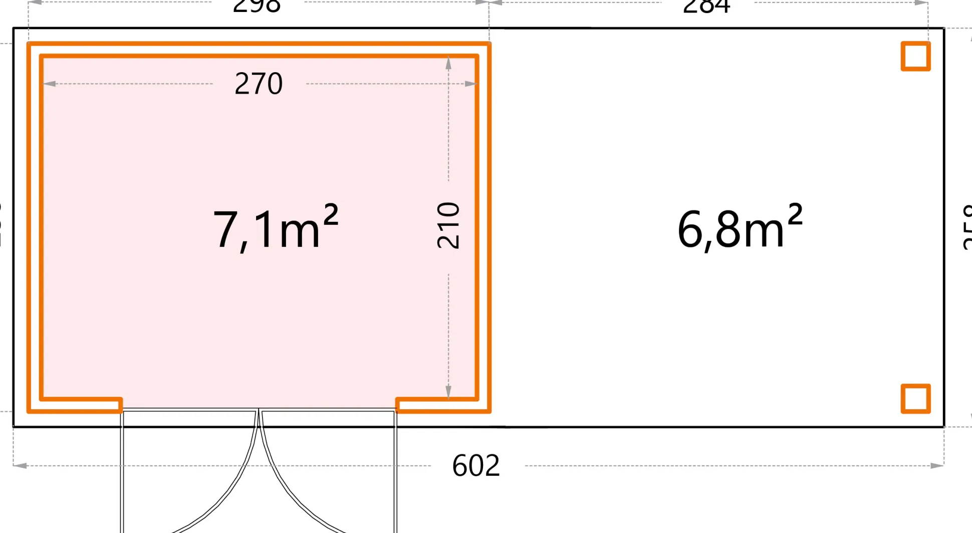 Telluria Gerätehaus Classico Open Lounge L 3024 rechts lichtgrau 582 x 238 cm