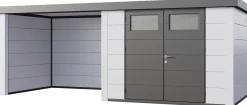 Telluria Gerätehaus Classico Lounge S 3024 links EW weiß 582 x 238 cm