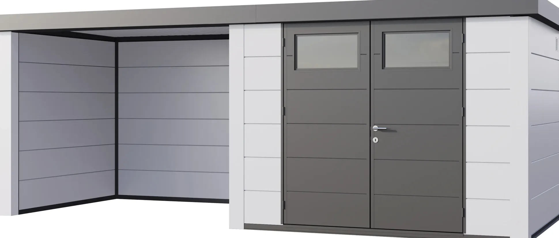 Telluria Gerätehaus Classico Lounge S 3024 links EW weiß 582 x 238 cm