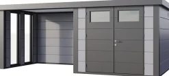 Telluria Gerätehaus Classico Lounge S mit Fenstern 2724 links lichtgrau 552 x 238 cm