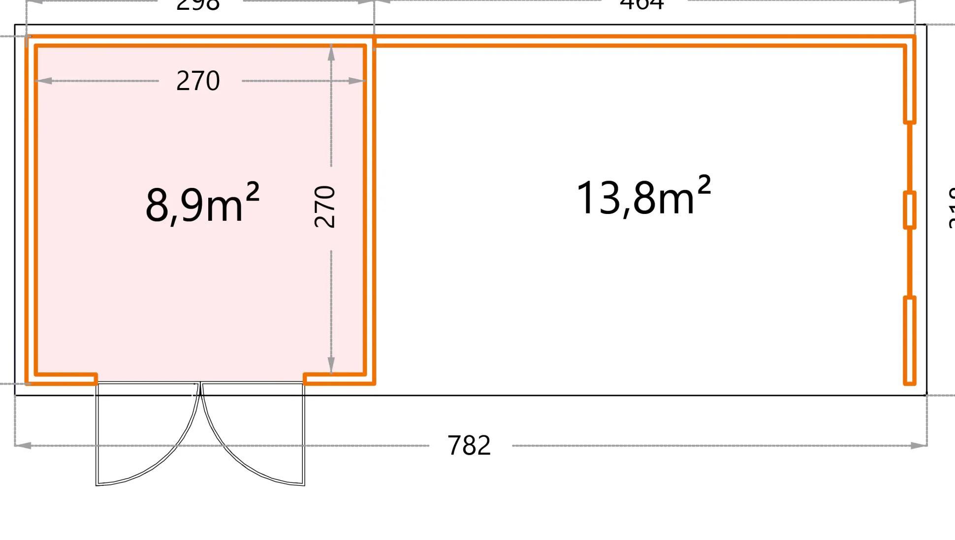 Telluria Gerätehaus Classico Lounge XL mit Fenstern 3030 rechts weiß 762 x 298 cm