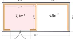 Telluria Gerätehaus Classico Lounge S 3024 rechts weiß 582 x 238 cm