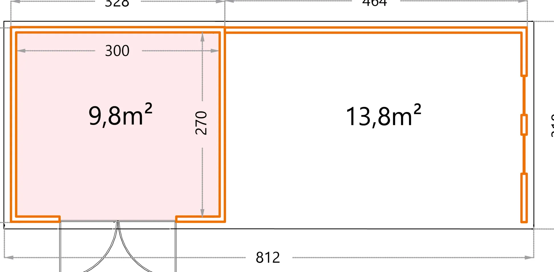 Telluria Gerätehaus Classico Lounge XL mit Fenstern 3330 rechts EW weiß 792 x 298 cm