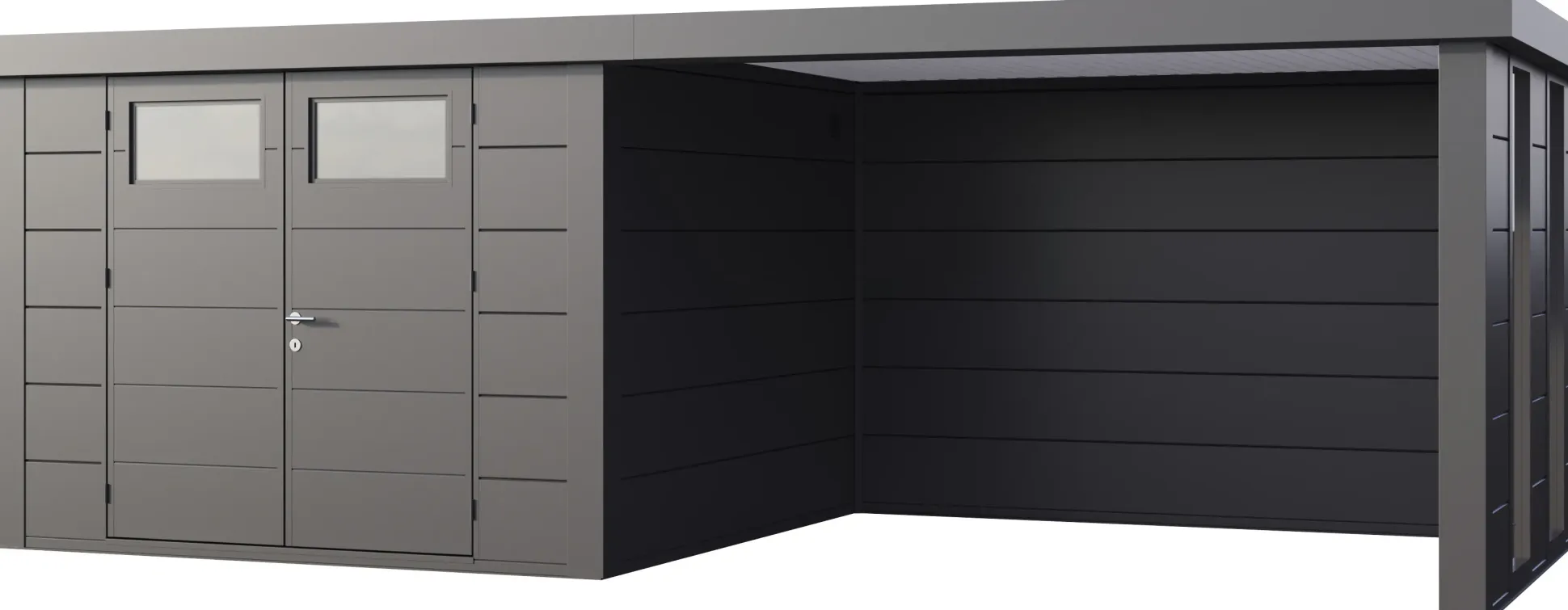 Telluria Gerätehaus Classico Lounge L mit Fenstern 3030 rechts granitgrau 642 x 298 cm