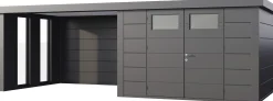 Telluria Gerätehaus Classico Lounge L mit Fenstern 3330 links granitgrau 672 x 298 cm