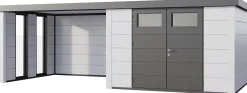 Telluria Gerätehaus Classico Lounge L mit Fenstern 3030 links EW weiß 642 x 298 cm