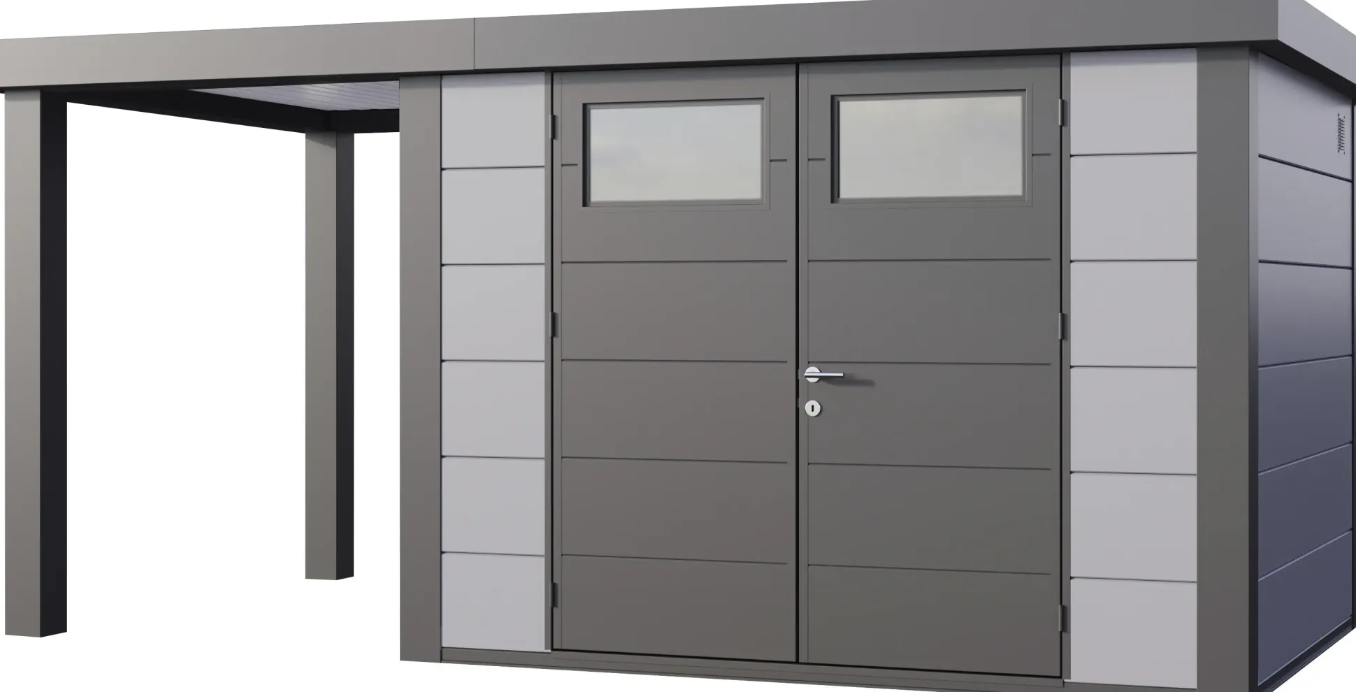 Telluria Gerätehaus Classico Open Lounge S 3024 links lichtgrau 466 x 238 cm