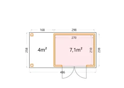 Telluria Gerätehaus Classico Open Lounge S 3024 links lichtgrau 466 x 238 cm