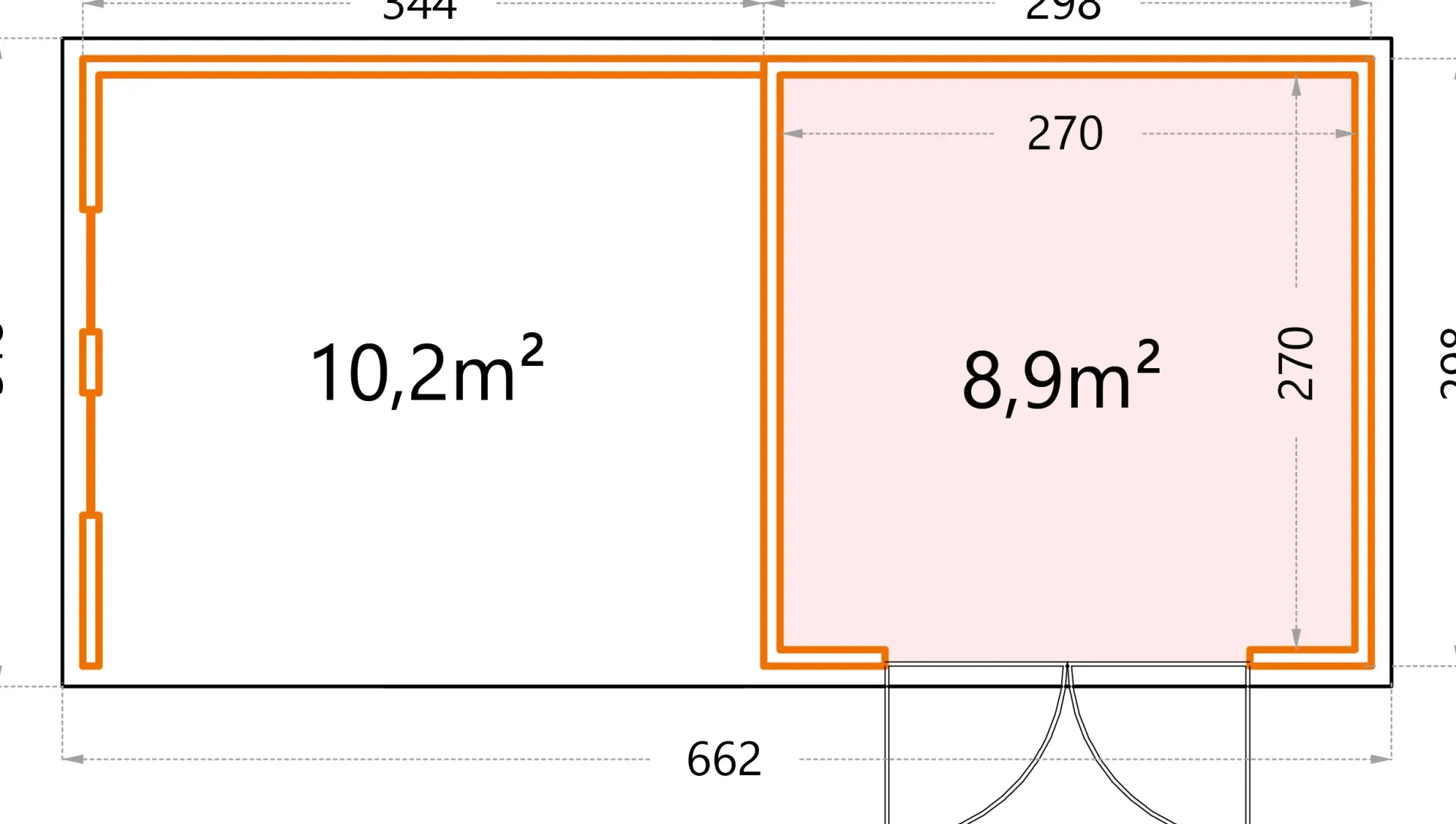 Telluria Gerätehaus Classico Lounge L mit Fenstern 3030 links weiß 642 x 298 cm