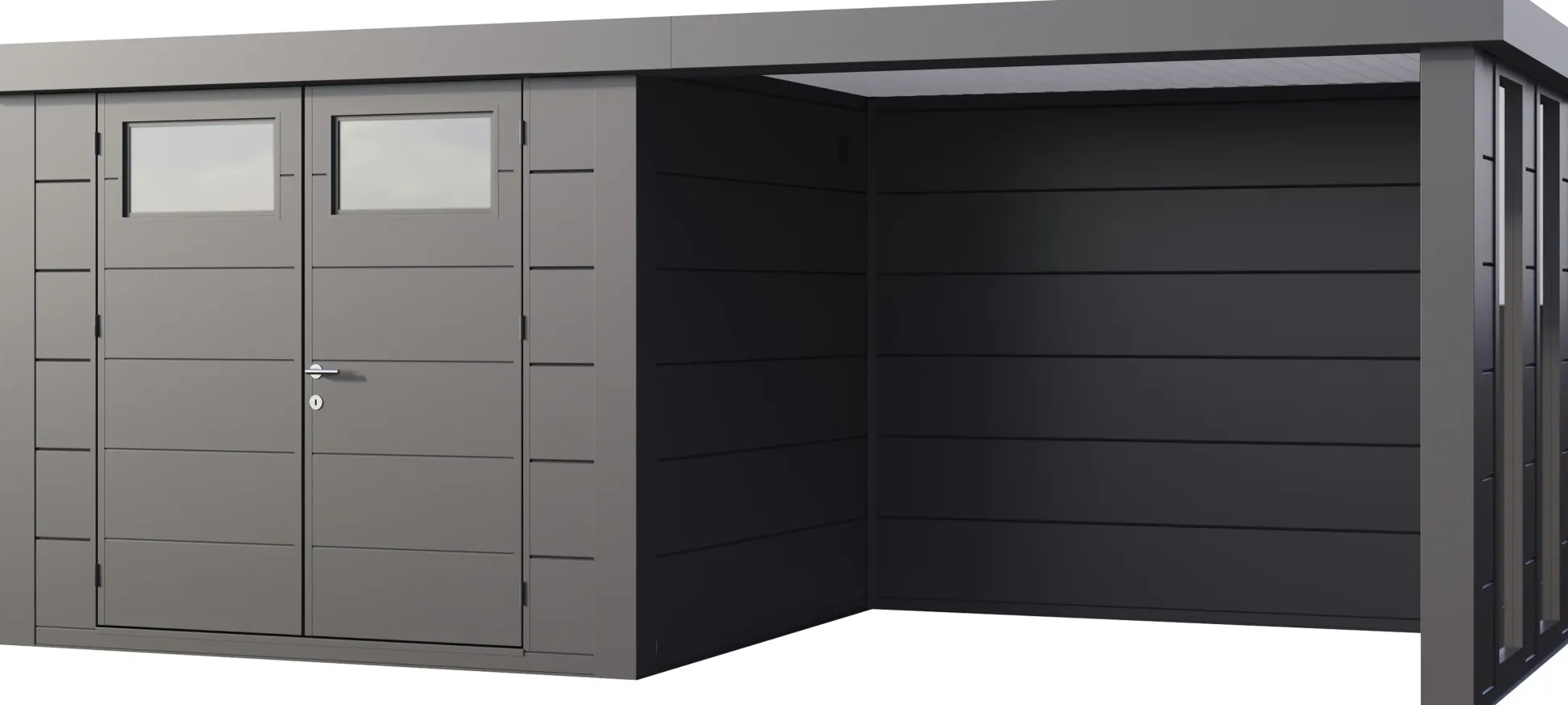 Telluria Gerätehaus Classico Lounge S mit Fenstern 2724 rechts granitgrau 552 x 238 cm