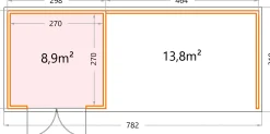 Telluria Gerätehaus Classico Lounge XL 3030 rechts EW weiß 762 x 298 cm
