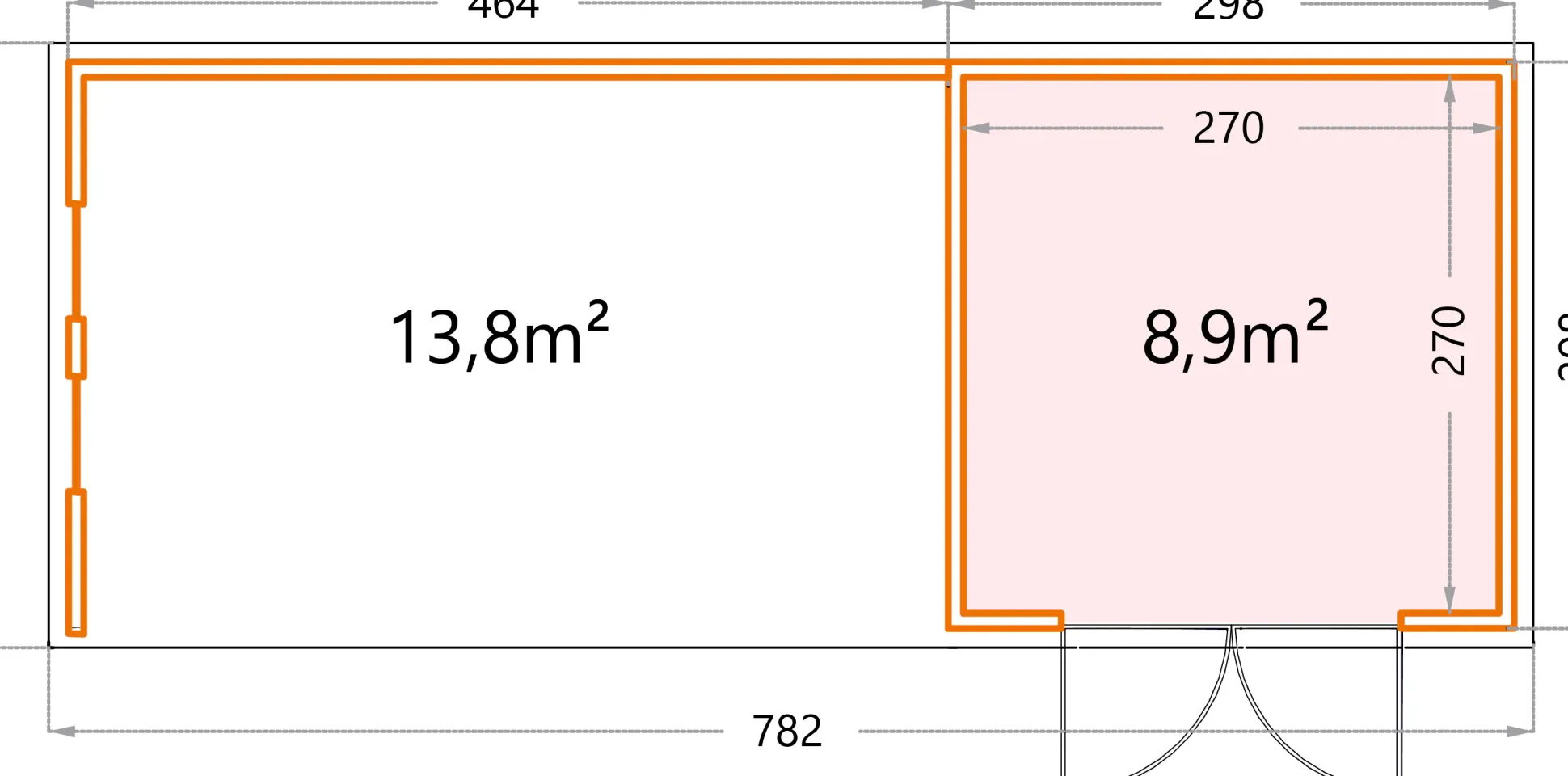 Telluria Gerätehaus Classico Lounge XL mit Fenstern 3030 links lichtgrau 762 x 298 cm