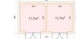 Telluria Gerätehaus DUO 3336+ EW weiß 642 x 358 cm