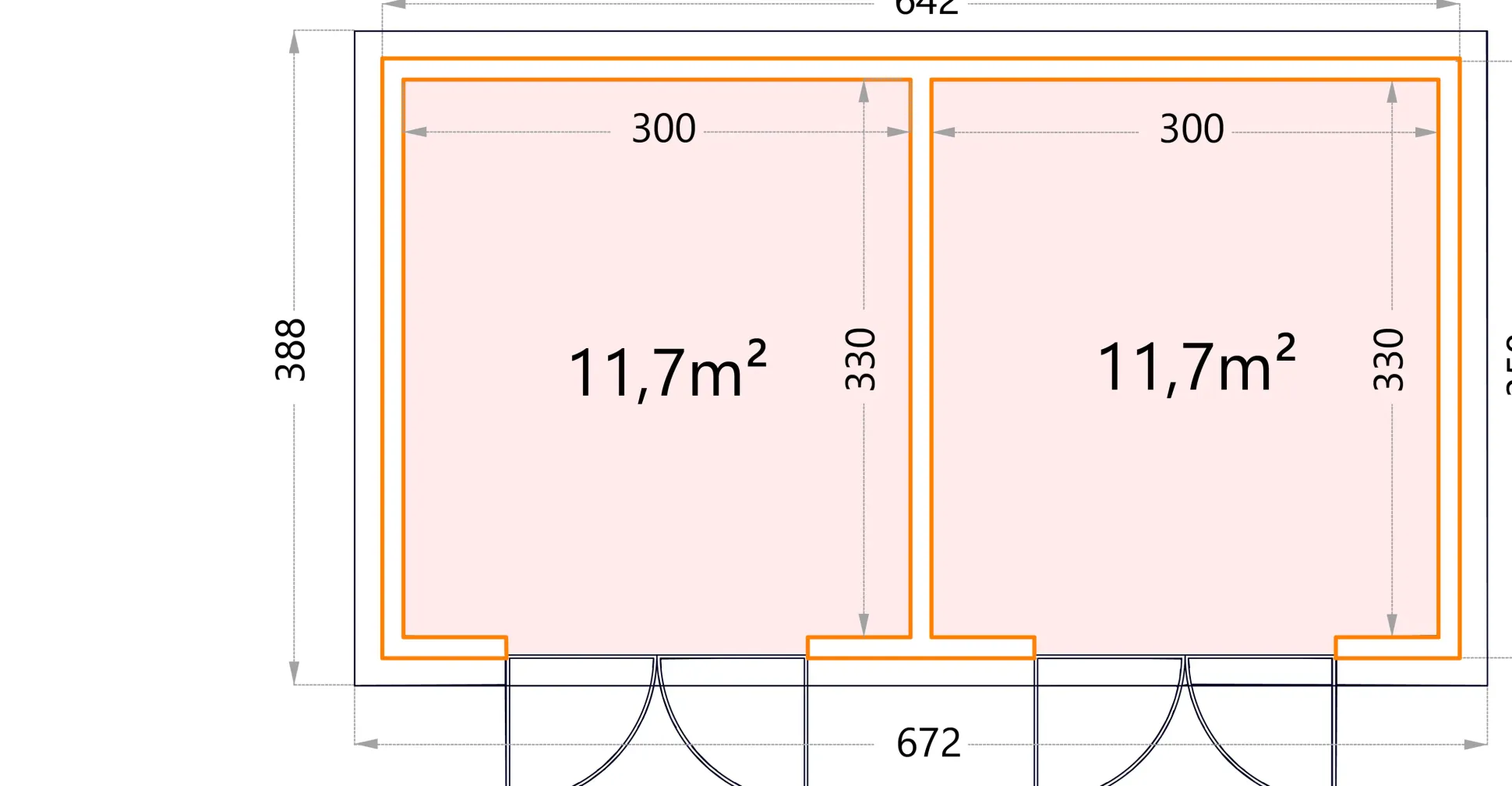 Telluria Gerätehaus DUO 3336+ EW weiß 642 x 358 cm