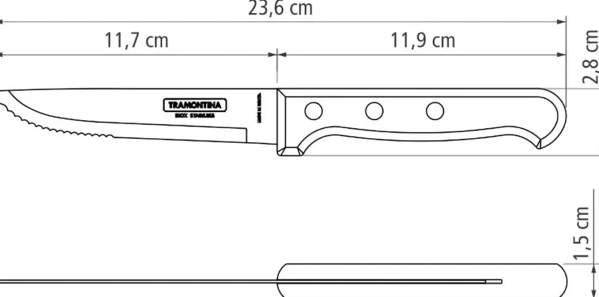 Tramontina Gaucho Steakmesser 24 cm Edelstahl mit Holzgriff