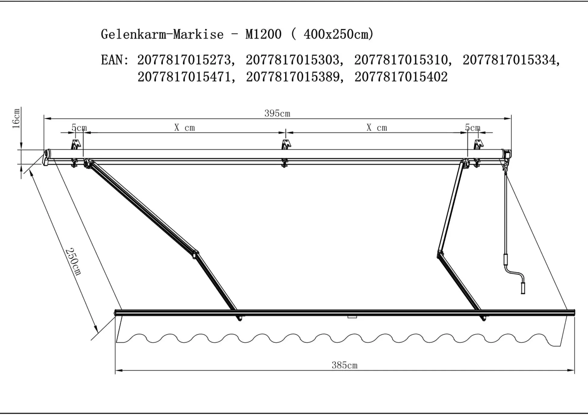 TrendLine Gelenkarm-Markise 4 x 2,5 m anthrazit-weiß