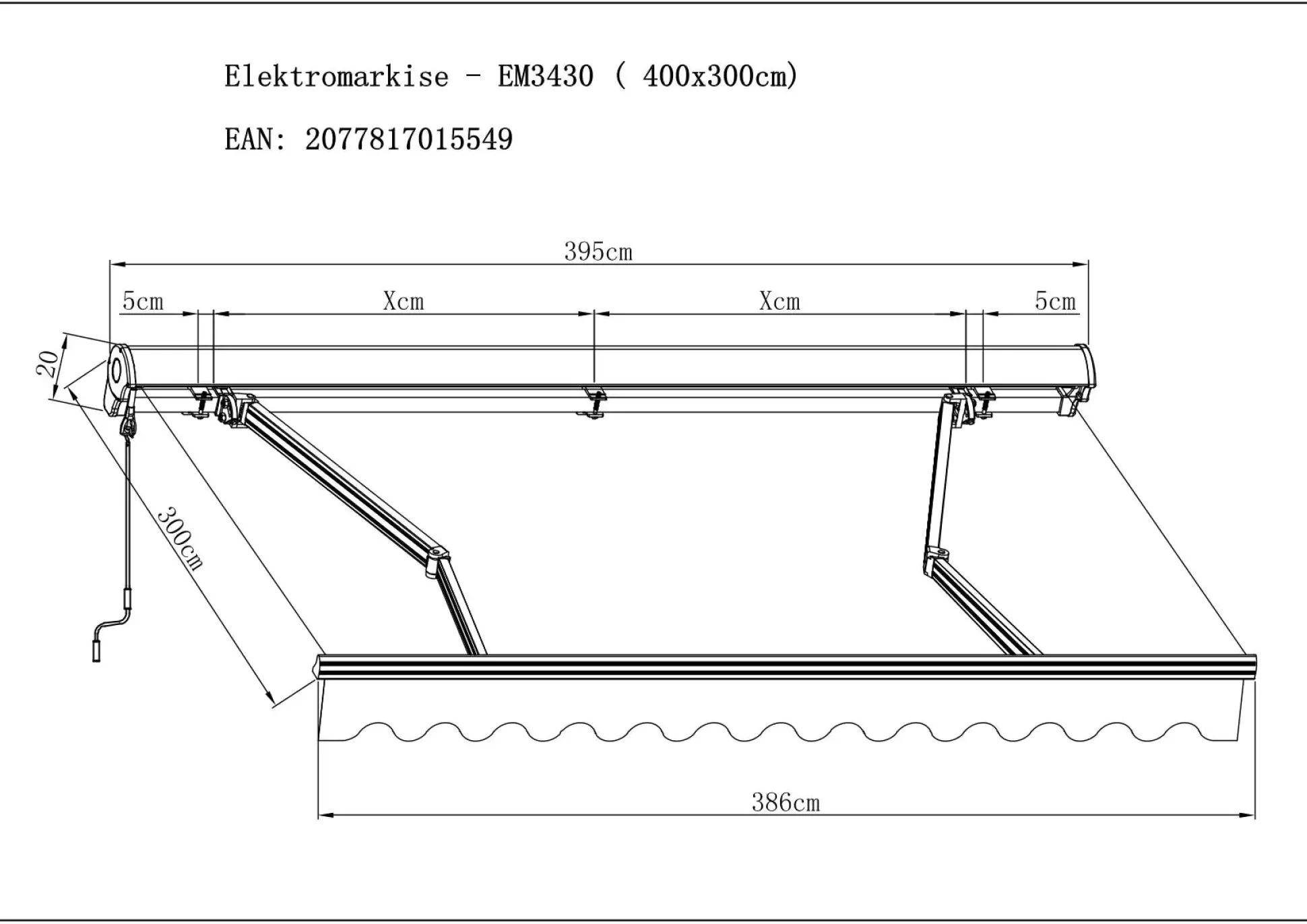TrendLine Halbkassettenmarkise 4 x 3 m elektrisch grau-weiß gestreift