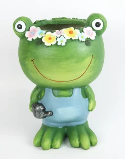 TrendLine Pflanztopf Polyresin Frosch 30 x 17 x 21 cm grün