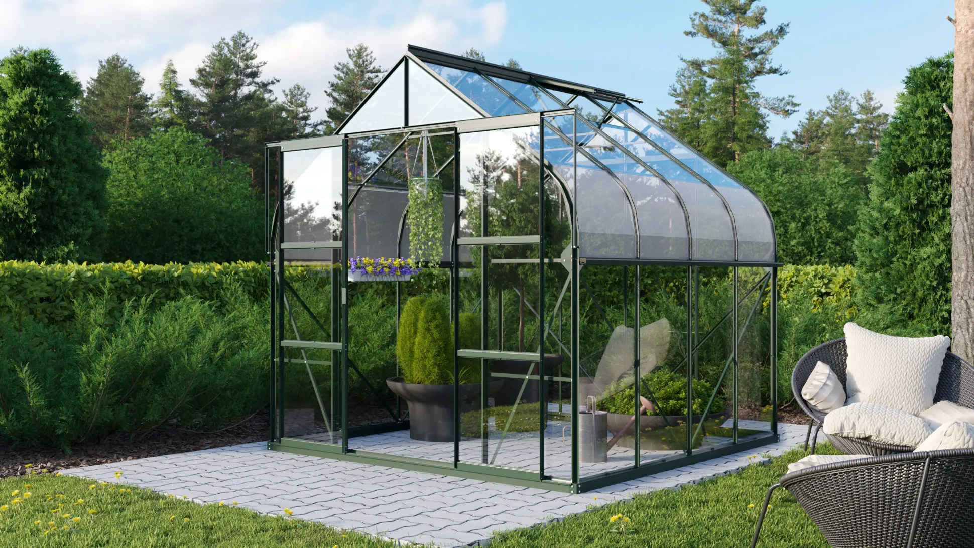 Vitavia Gewächshaus-Set Dione 6700 ESG 3 mm smaragd 254 x 254 cm