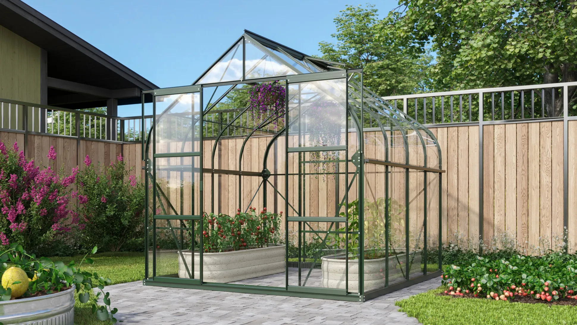 Vitavia Gewächshaus-Set Dione 6700 ESG 3 mm smaragd 254 x 254 cm