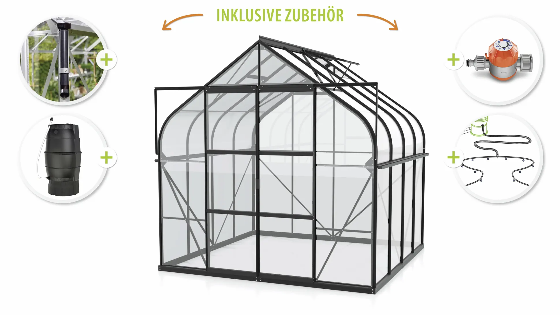 Vitavia Gewächshaus-Set Dione 6700 ESG 3 mm schwarz 254 x 254 cm