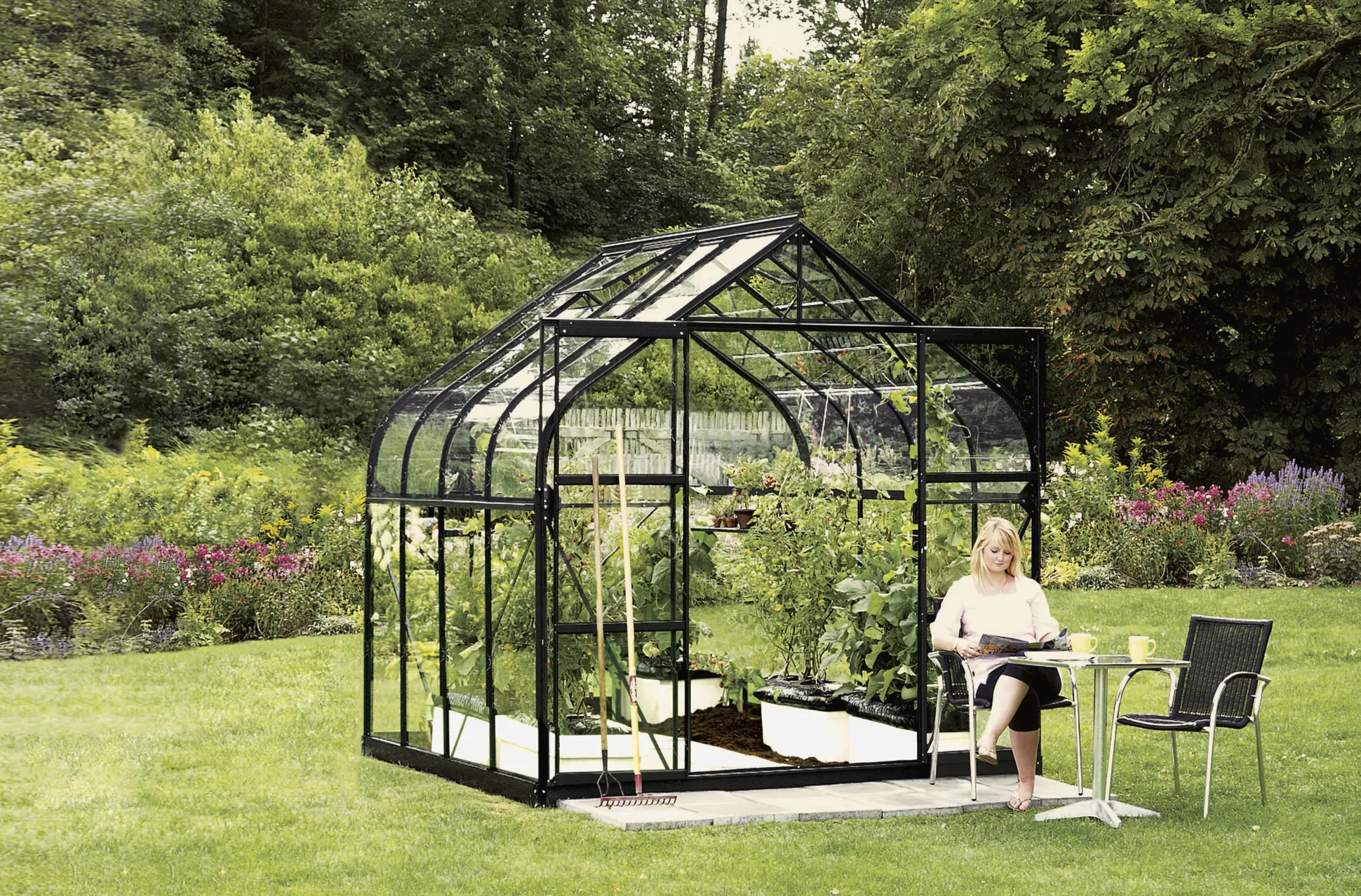 Vitavia Gewächshaus-Set Dione 6700 ESG 3 mm schwarz 254 x 254 cm