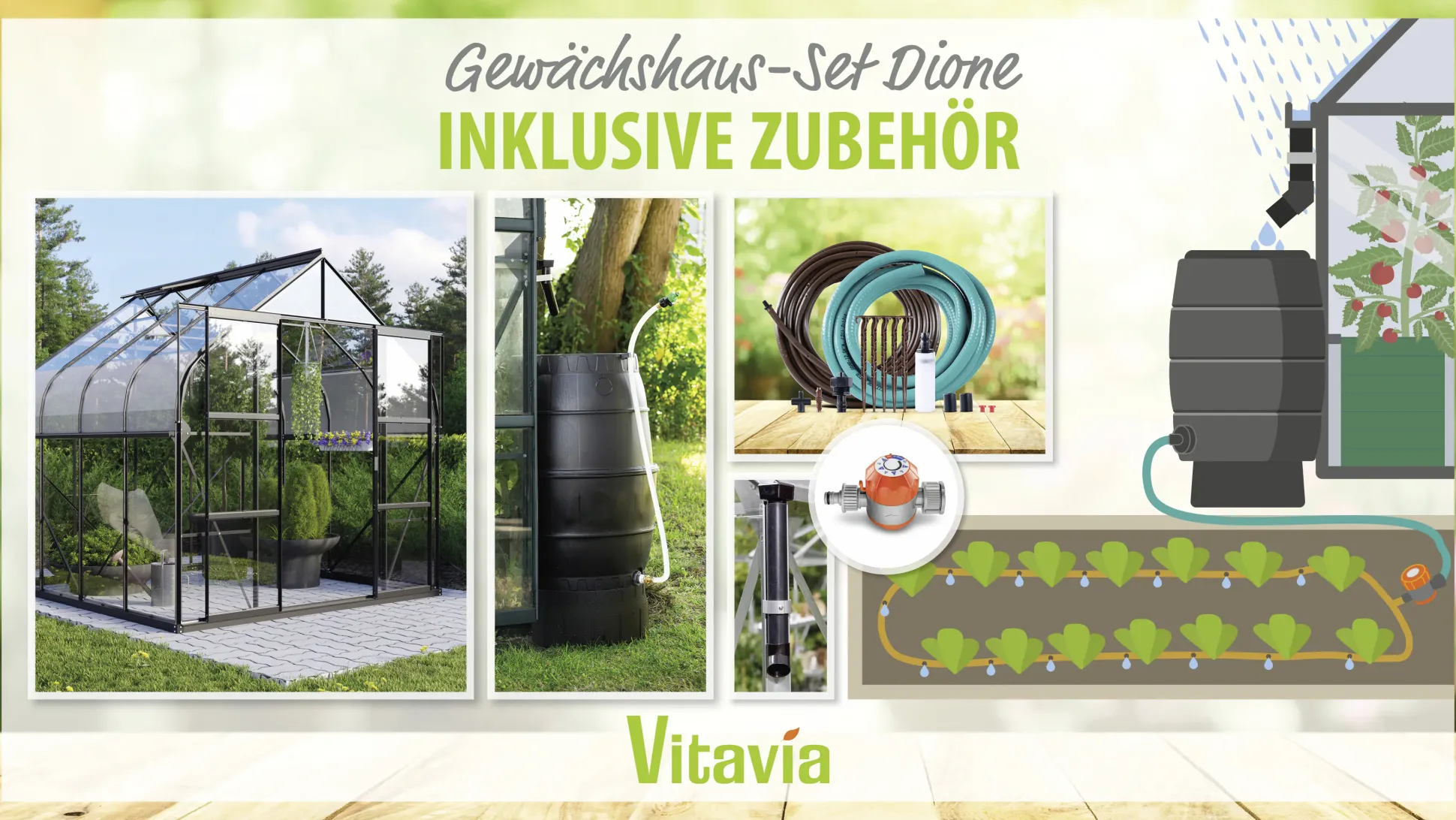 Vitavia Gewächshaus-Set Dione 6700 ESG 3 mm schwarz 254 x 254 cm