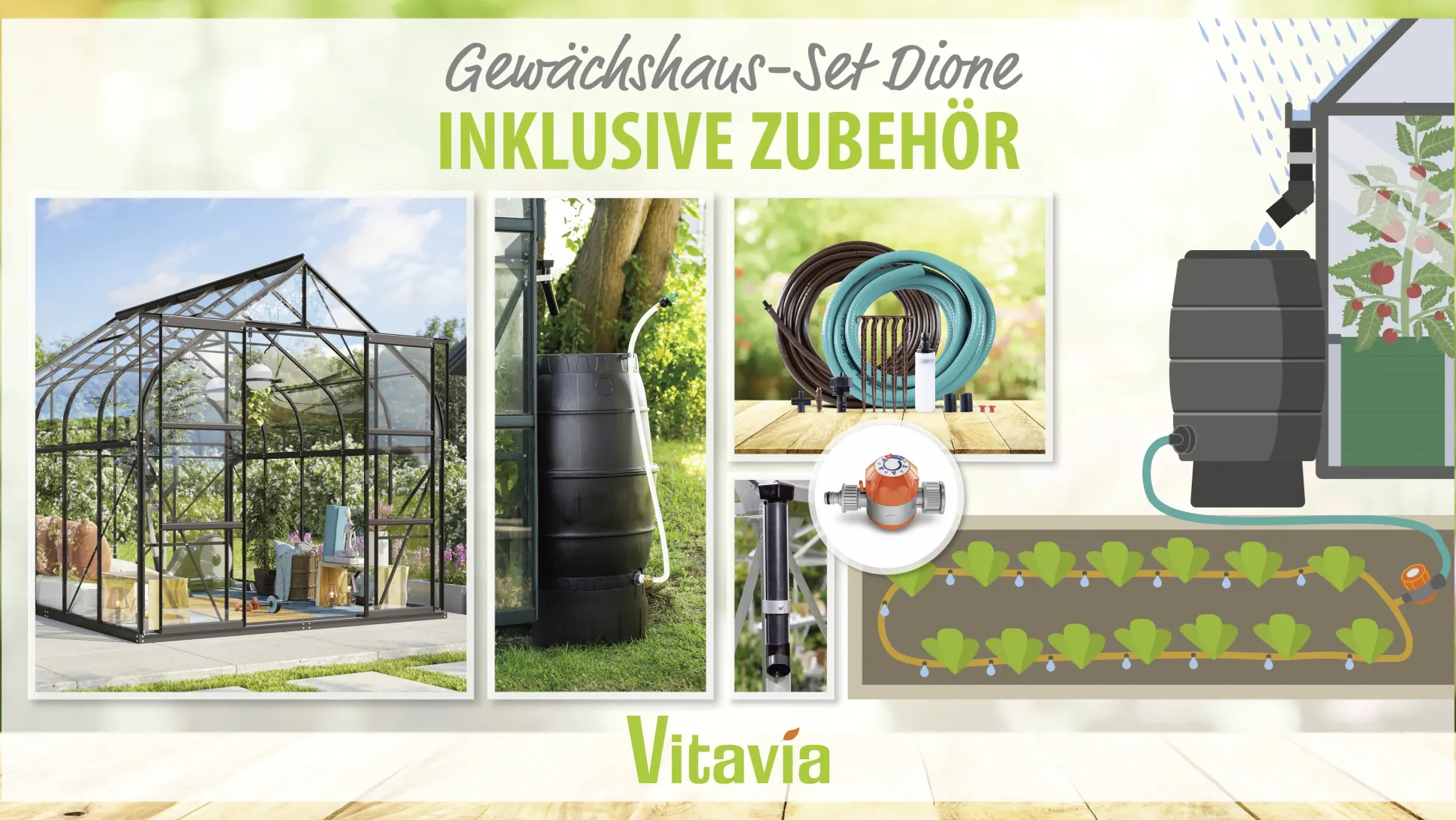 Vitavia Gewächshaus-Set Dione 8300 ESG 3 mm schwarz 254 x 317 cm