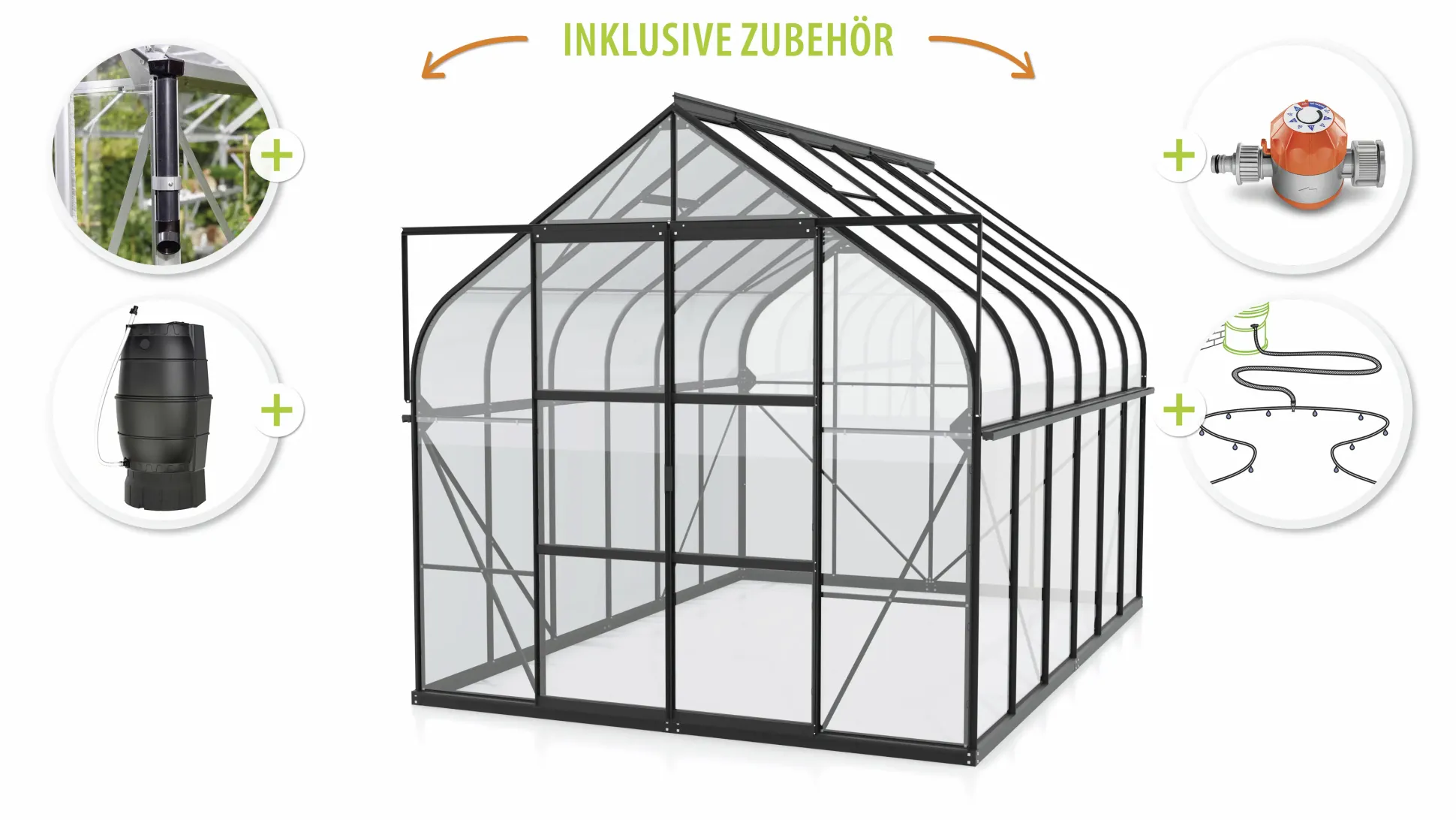 Vitavia Gewächshaus-Set Dione 8300 ESG 3 mm schwarz 254 x 317 cm