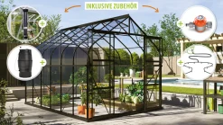 Vitavia Gewächshaus-Set Dione 9900 ESG 3 mm schwarz 254 x 379 cm