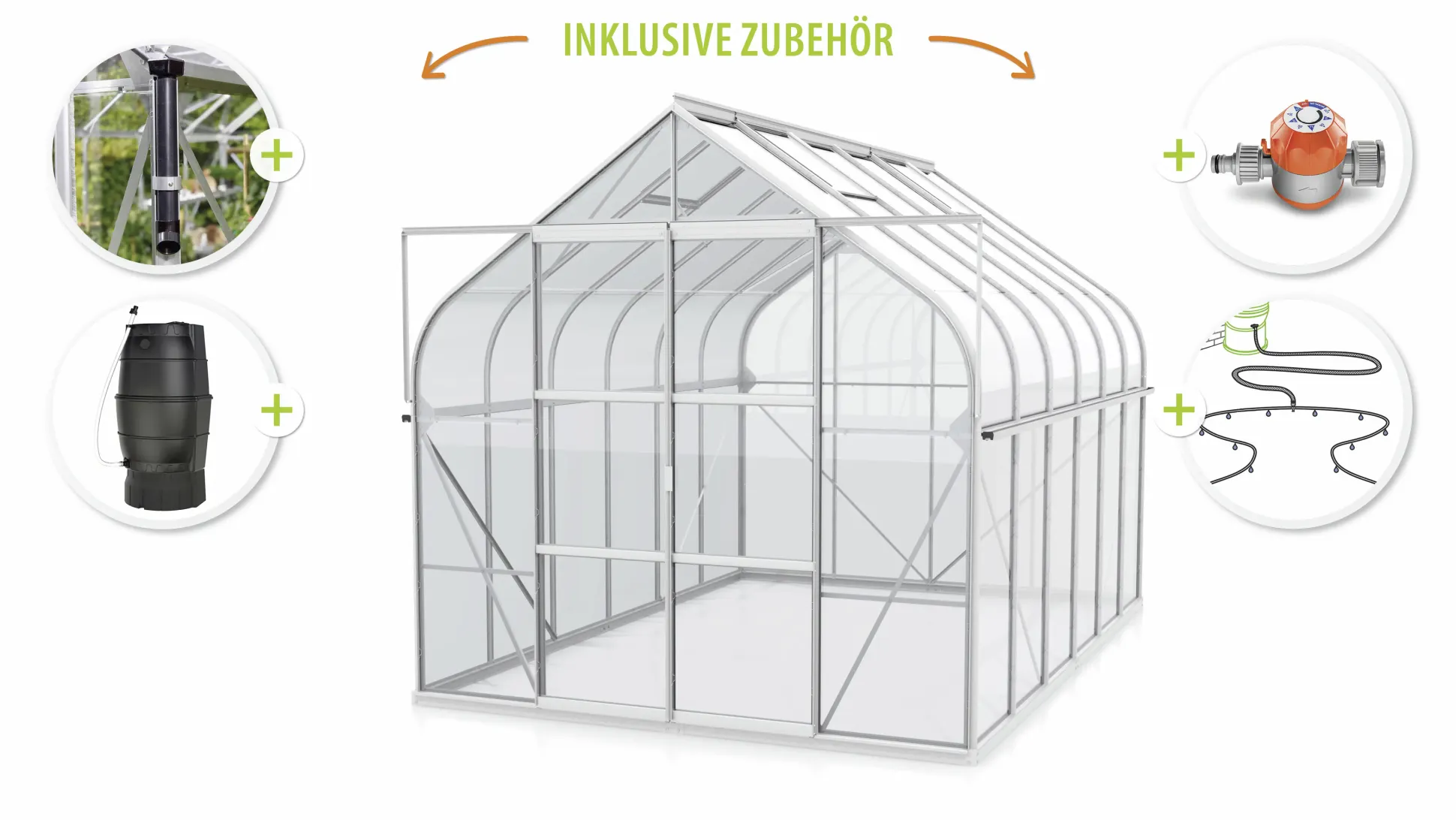 Vitavia Gewächshaus-Set Dione 8300 ESG 3 mm alu 254 x 317 cm