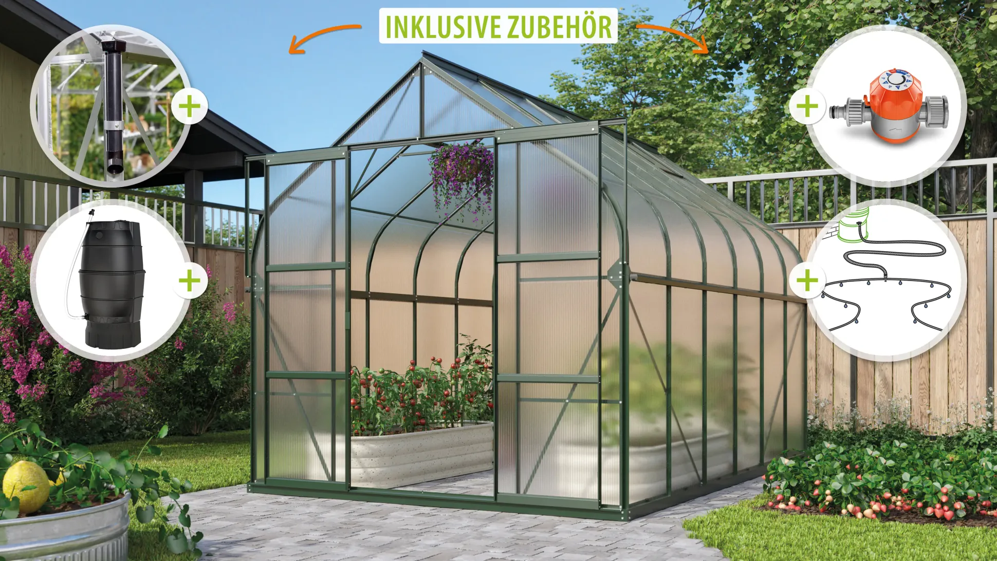 Vitavia Gewächshaus-Set Dione 9900 HKP 4 mm smaragd 254 x 378 cm