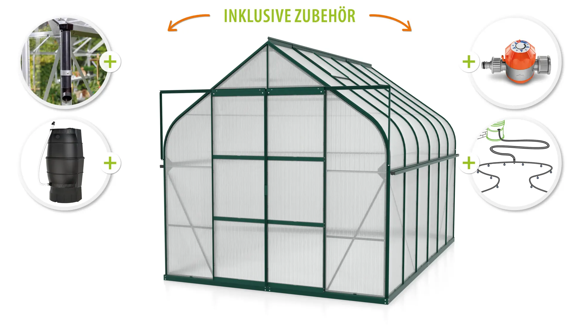 Vitavia Gewächshaus-Set Dione 9900 HKP 4 mm smaragd 254 x 378 cm