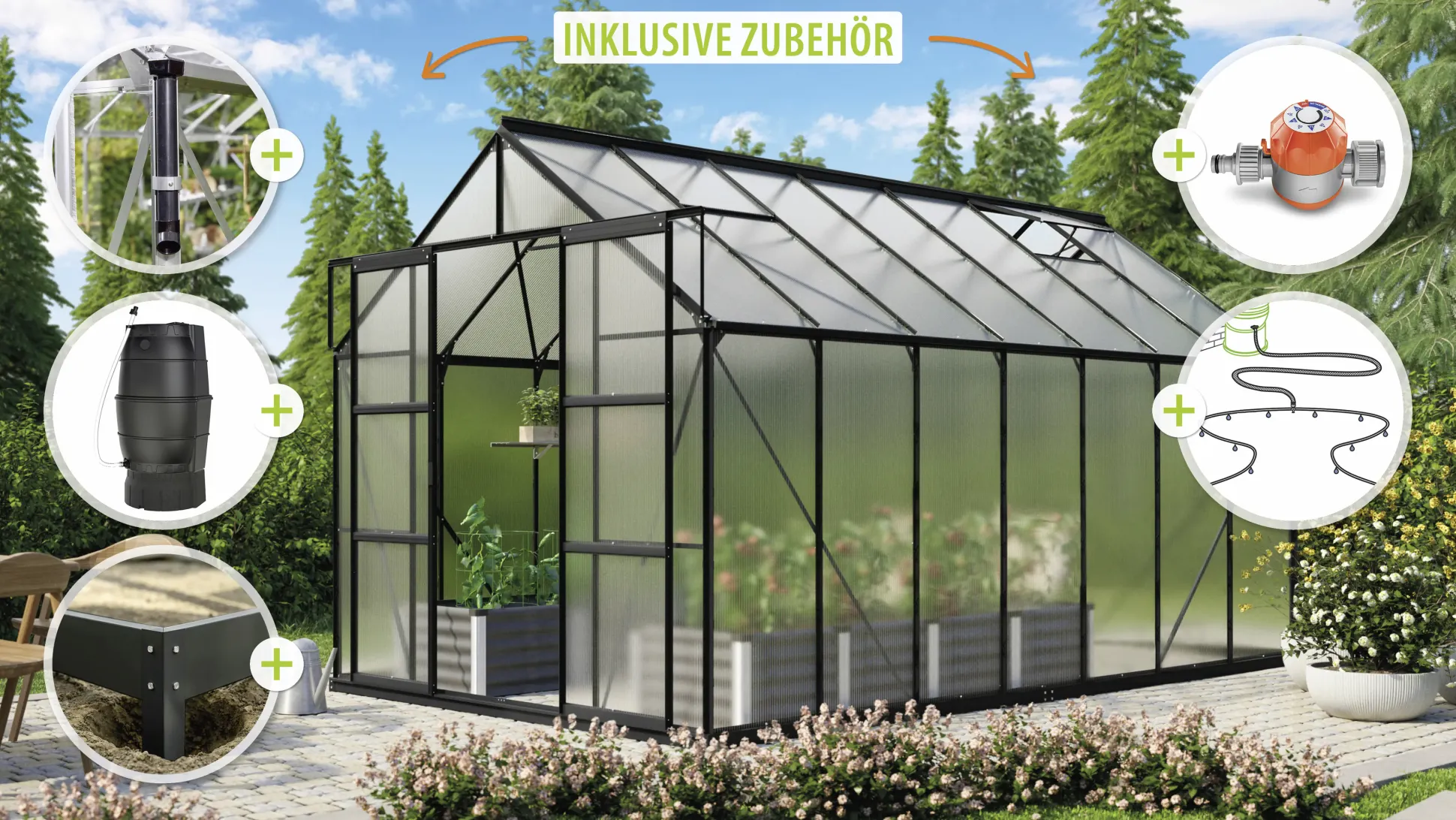 Vitavia Gewächshaus-Set Uranus 11500 HKP 4 mm schwarz 254 x 441 cm