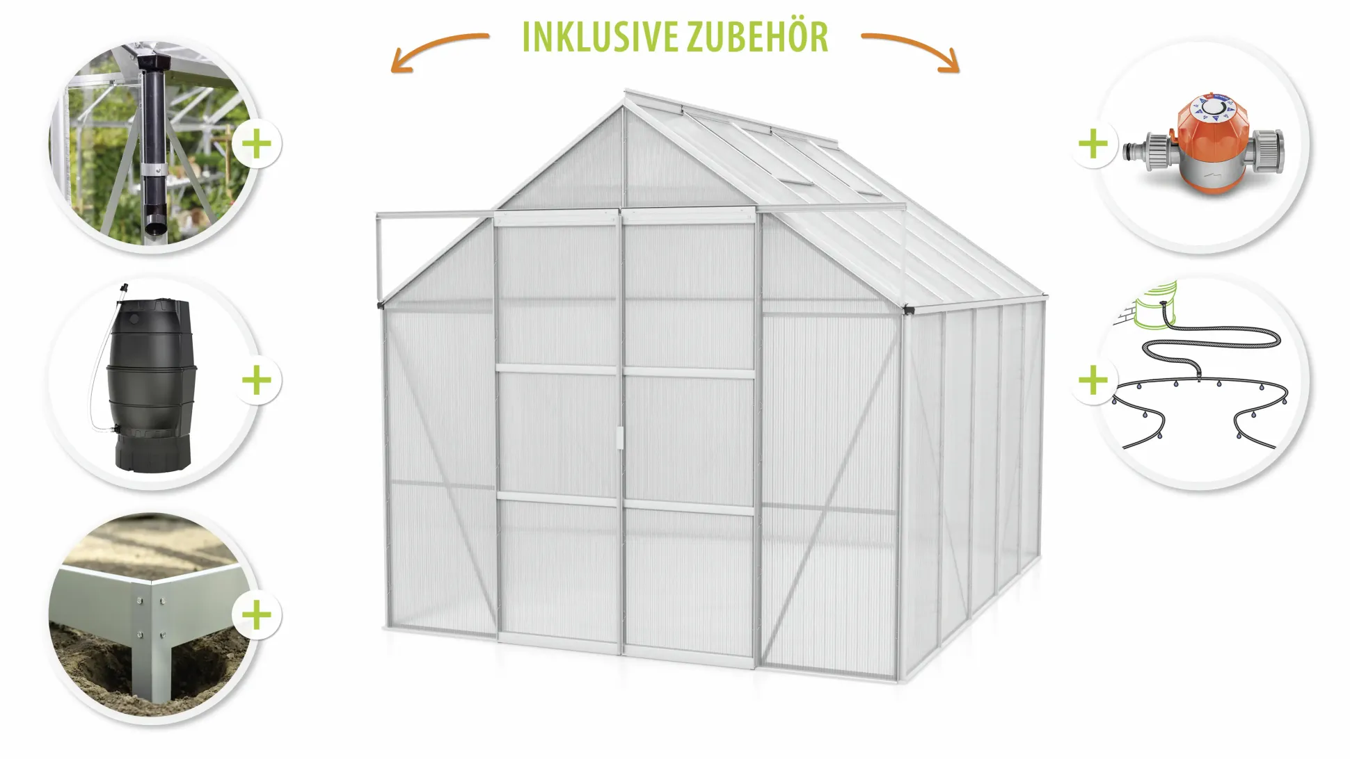 Vitavia Gewächshaus-Set Uranus 8300 HKP 4 mm alu 254 x 317 cm