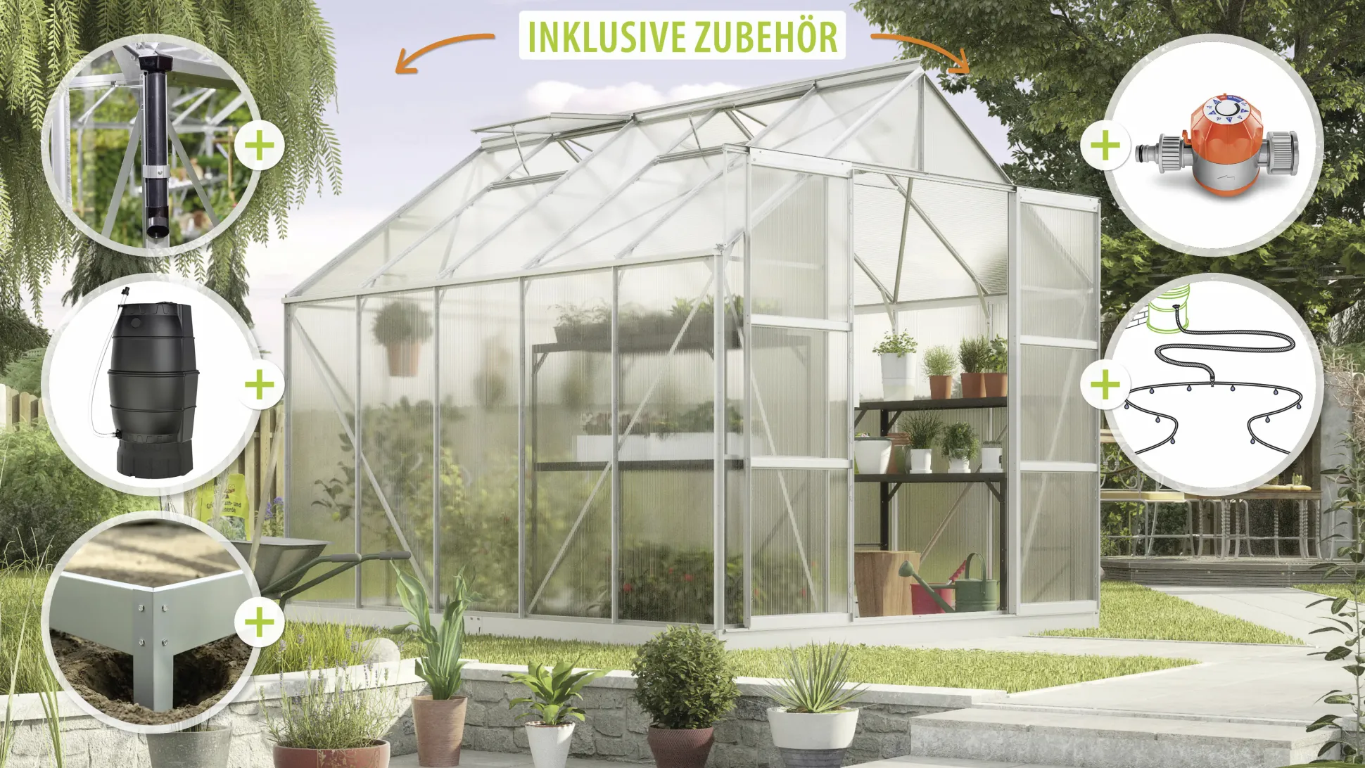 Vitavia Gewächshaus-Set Uranus 8300 HKP 4 mm alu 254 x 317 cm
