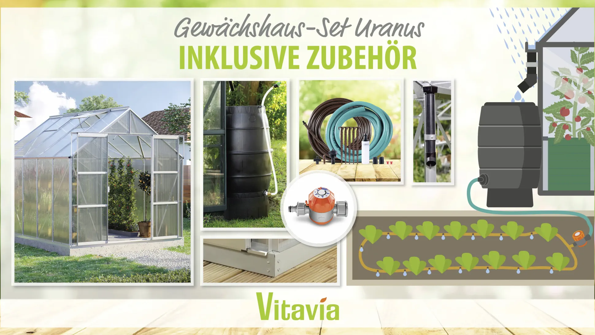 Vitavia Gewächshaus-Set Uranus 8300 HKP 4 mm alu 254 x 317 cm