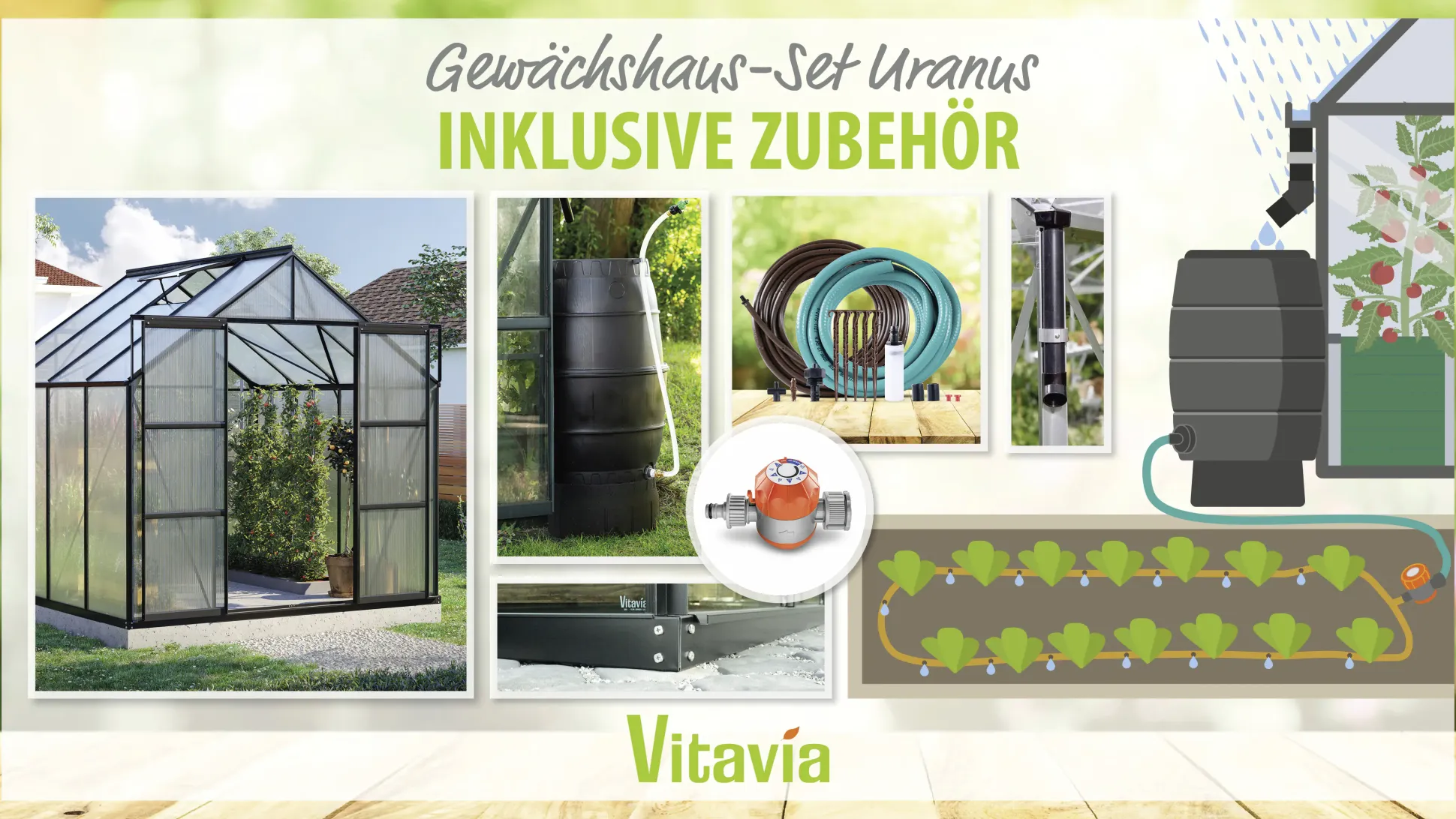 Vitavia Gewächshaus-Set Uranus 6700 HKP 6 mm schwarz 254 x 254 cm