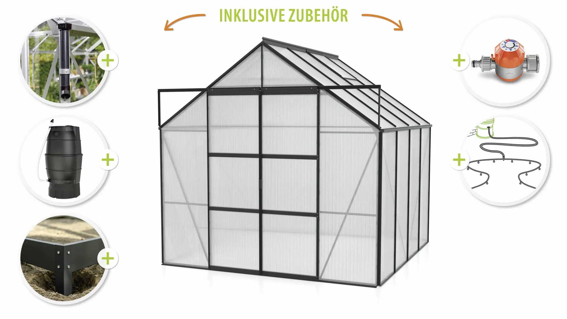 Vitavia Gewächshaus-Set Uranus 6700 HKP 6 mm schwarz 254 x 254 cm