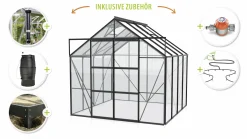 Vitavia Gewächshaus-Set Uranus 6700 ESG 3 mm schwarz 254 x 254 cm