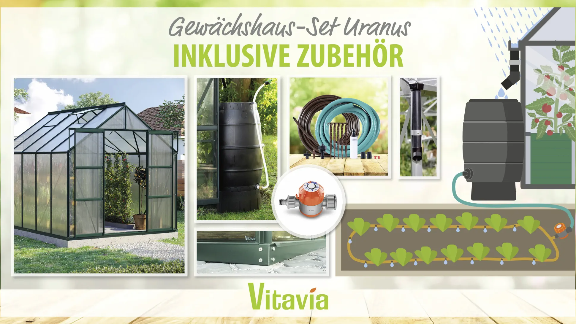 Vitavia Gewächshaus-Set Uranus 8300 HKP 6 mm smaragd 254 x 317 cm