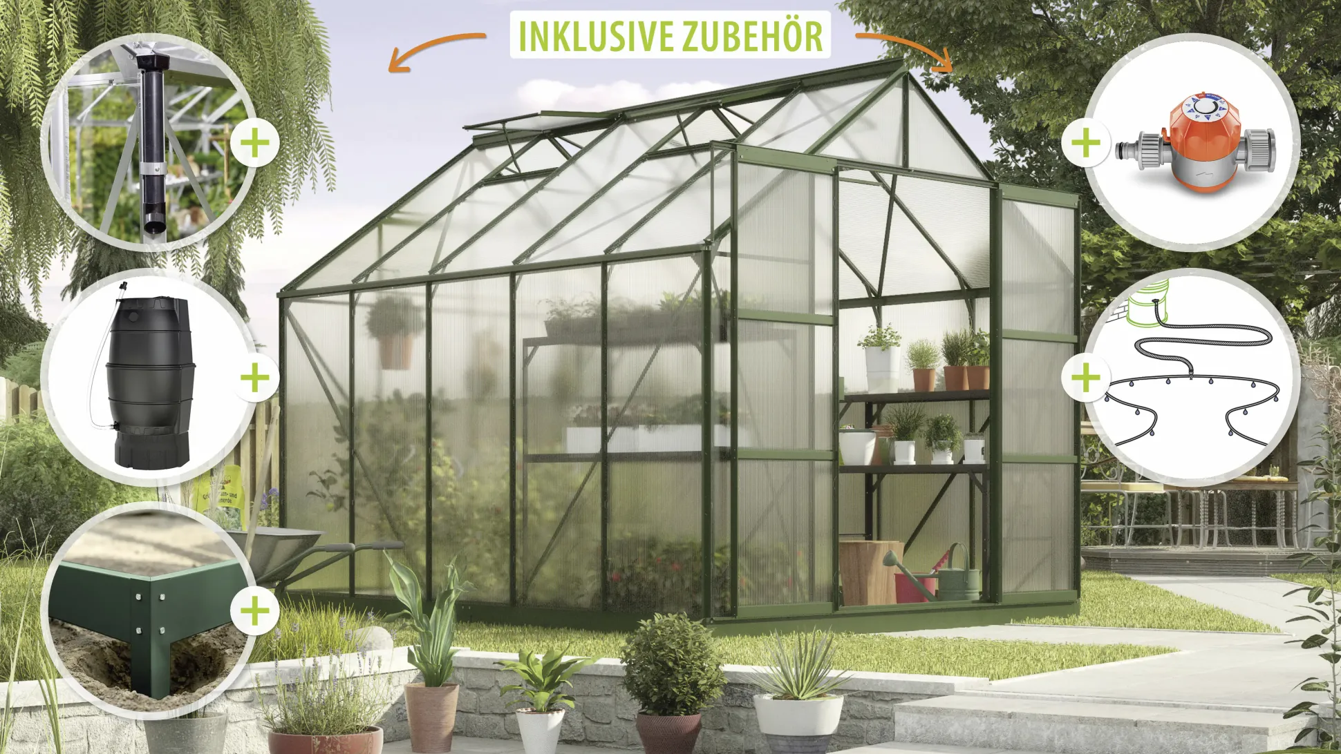 Vitavia Gewächshaus-Set Uranus 8300 HKP 6 mm smaragd 254 x 317 cm