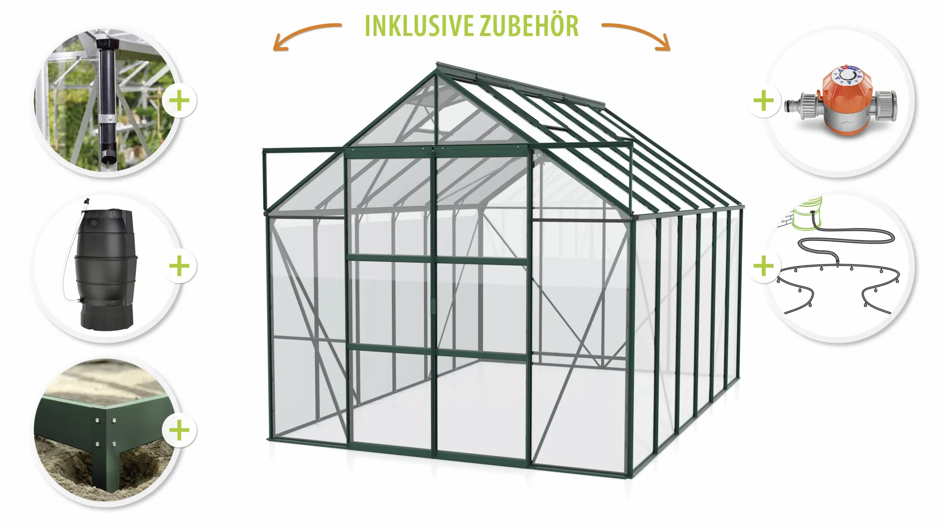 Vitavia Gewächshaus-Set Uranus 9900 ESG 3 mm smaragd 254 x 379 cm