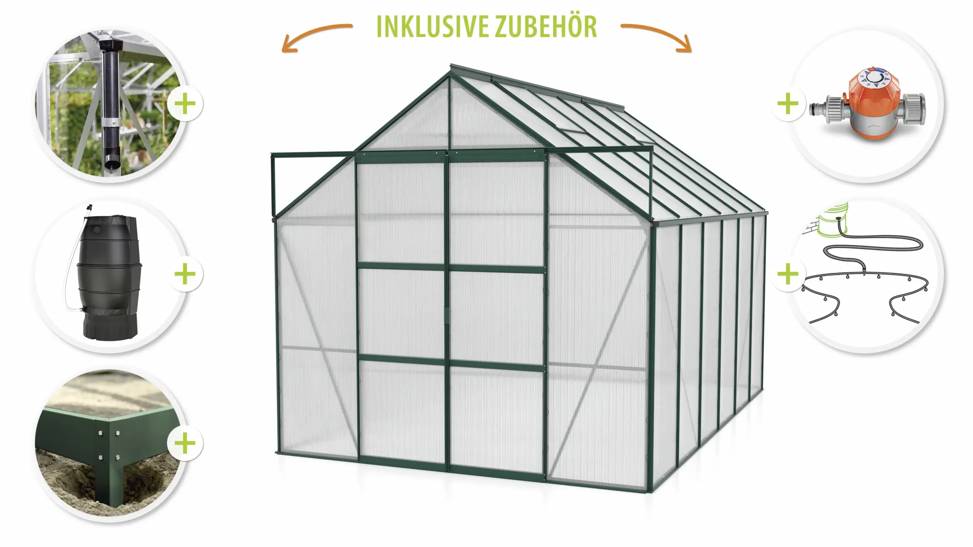 Vitavia Gewächshaus-Set Uranus 9900 HKP 4 mm smaragd 254 x 379 cm